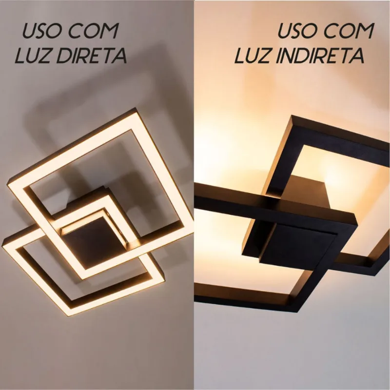 Arandela Plafon Led 50w 41x41cm Luz Direta ou Indireta Preto 3000k St1254
