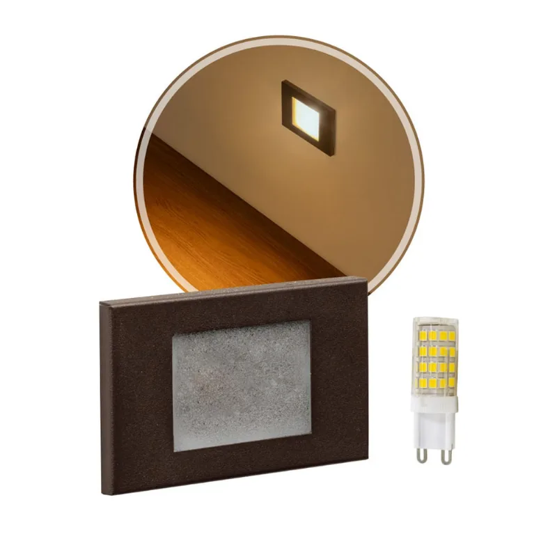 Balizador Embutir Caixa 4x2 Marrom + LED G9 5W Branco Quente Parede Escada St1314