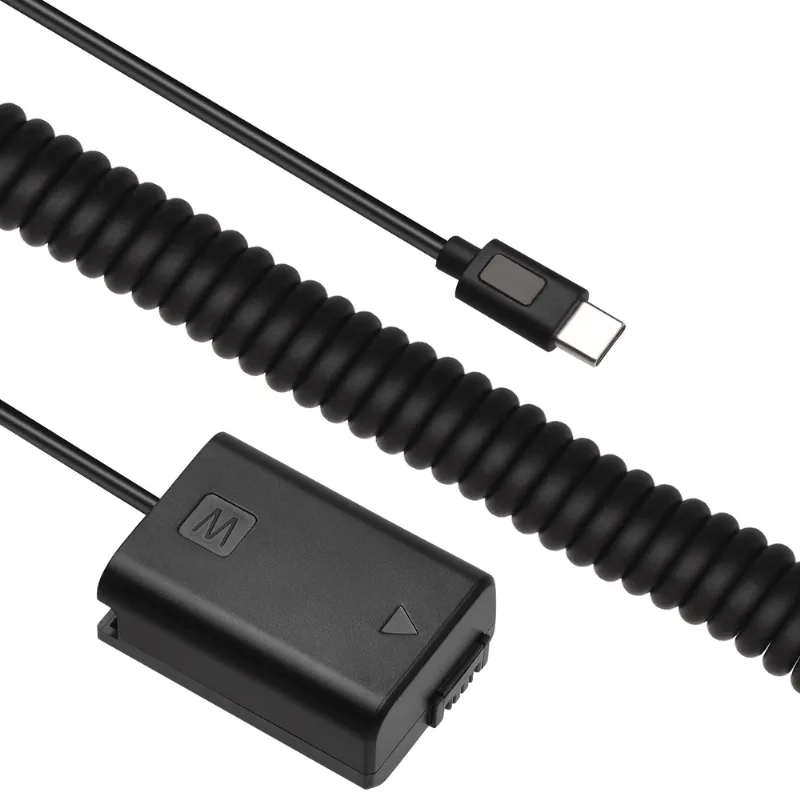 Adaptador Dummy PD AC-PW20 Bateria Sony NP-FW50 Espiral com Conector USB-C
