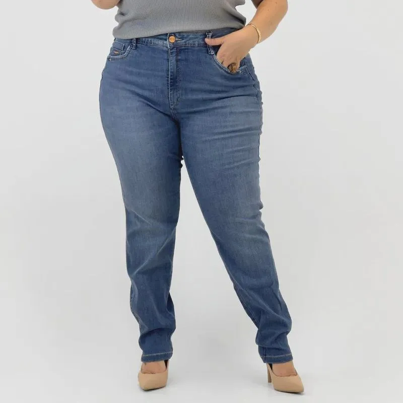 Calça Detox Jeans Reta Plus Size Barriga Negativa Feminina
