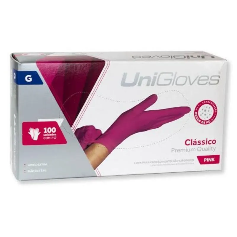 Luva Latex Classico Com Pó Não Esteril Cx 100 Pink G