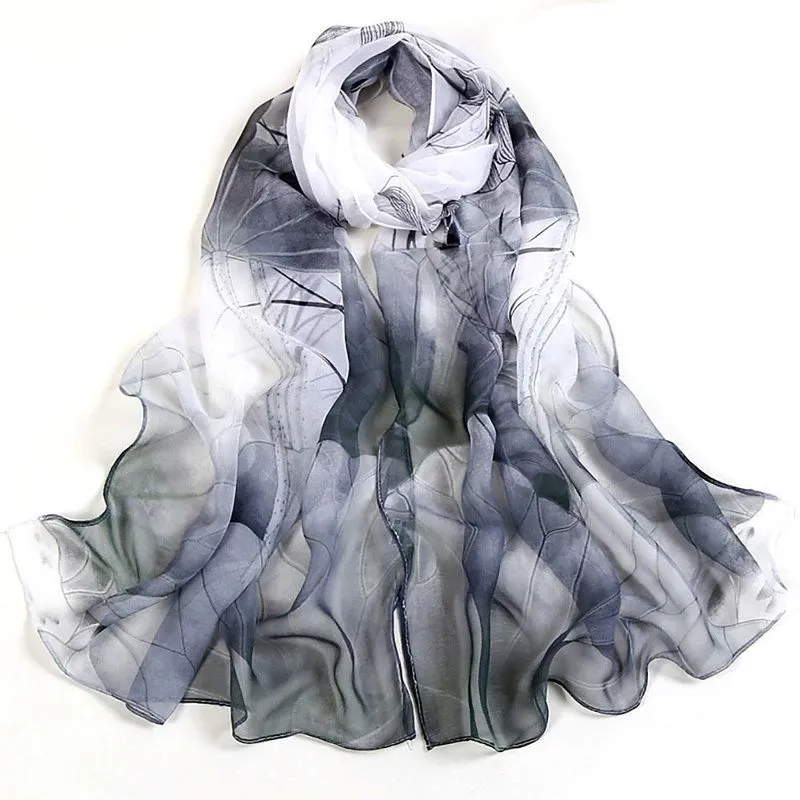 Lenço Estampado Aquarelado Grande Preto E Branco
