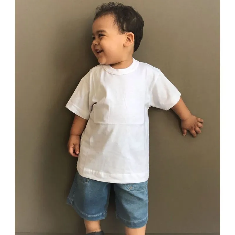 Kit 5 Camisetas Manga Curta Infantil Escolar Branca Lisa