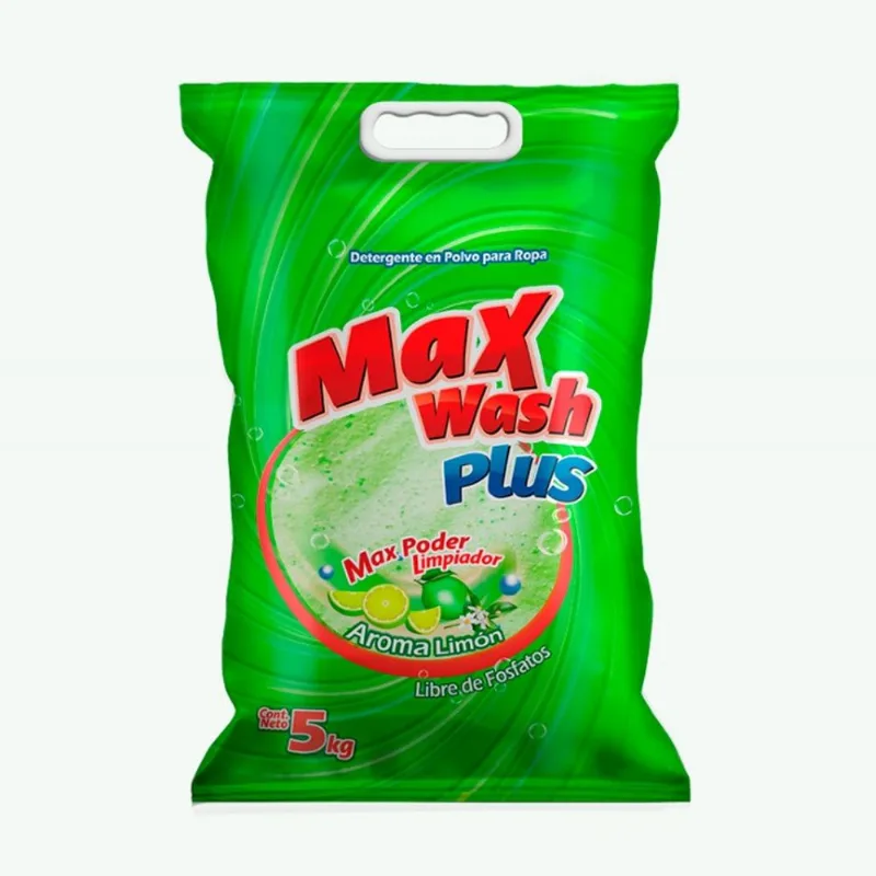 Detergente Max Wash En Polvo Aroma Limón 5 Kg.