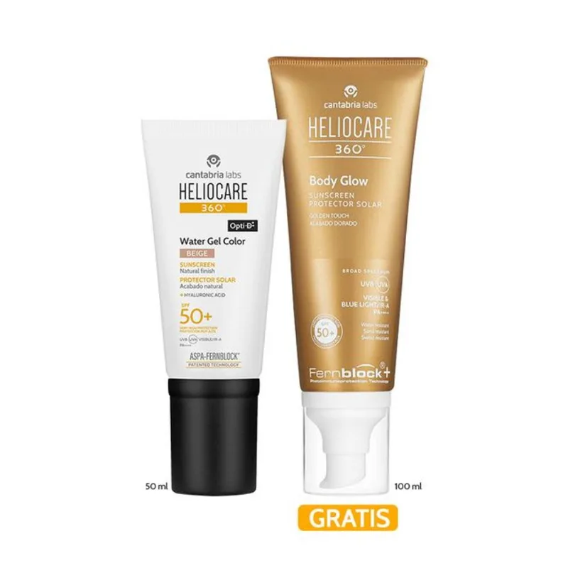 Kit Heliocare 360° Water Gel SPF50+ Color Beige + GRATIS Heliocare 360° Body Glow SPF50+ - Cantabria Labs Kit