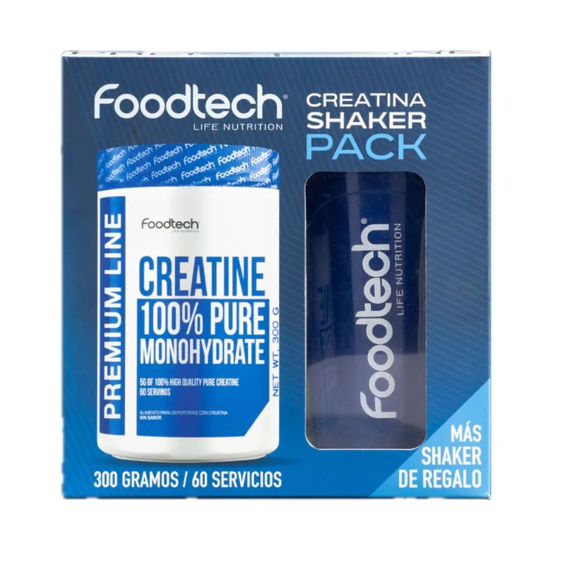 Pack Creatina Foodtech 300 g + Shaker Blue White