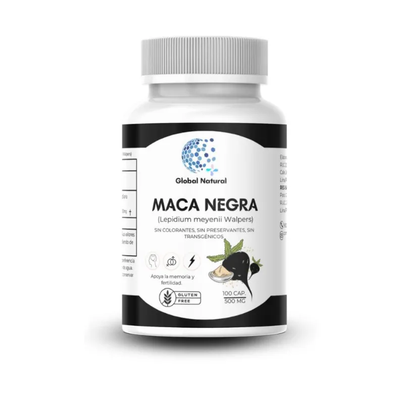 Maca negra en capsulas 100 unidades de 500MG - Global Natural