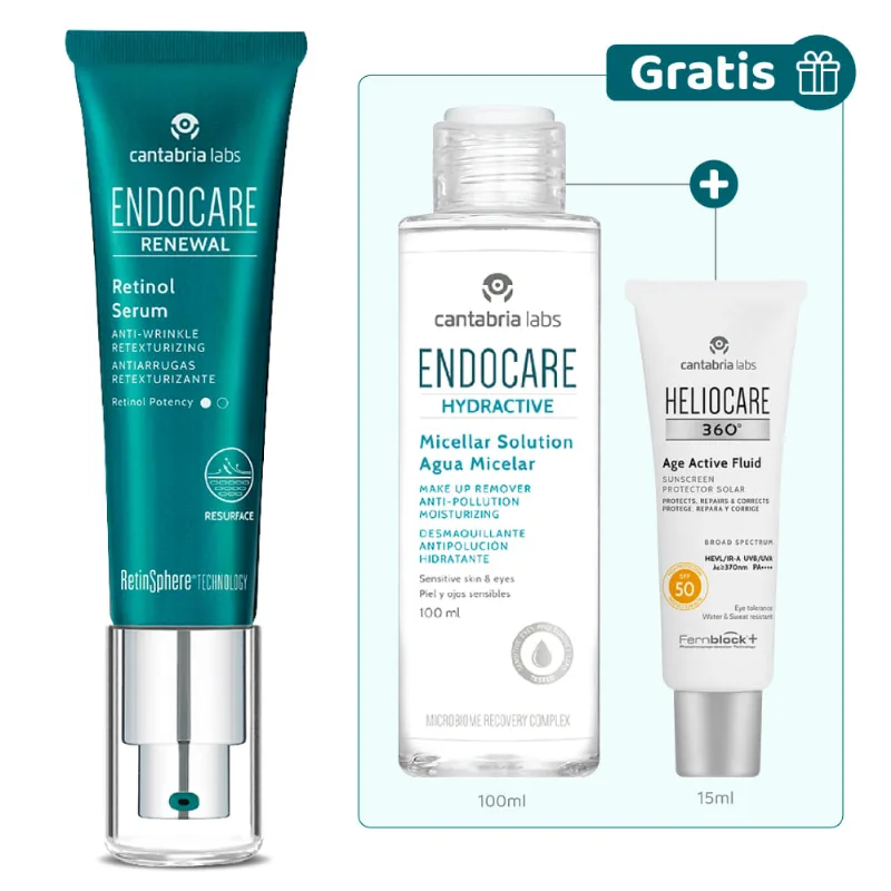Kit Endocare Renewal 02% 30 ml + Gratis Hydractive Micelar 100 ml + Gratis Heliocare Age Active 15ml - Cantabria Labs Kit