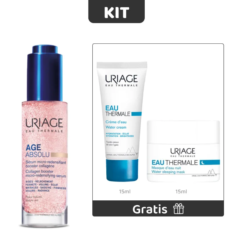 Kit Age Absolu Suero 30 ml + Gratis Agua Termal Crema 15 ml + Gratis Agua Termal Mascarilla De Noche 15 ml - Uriage Kit