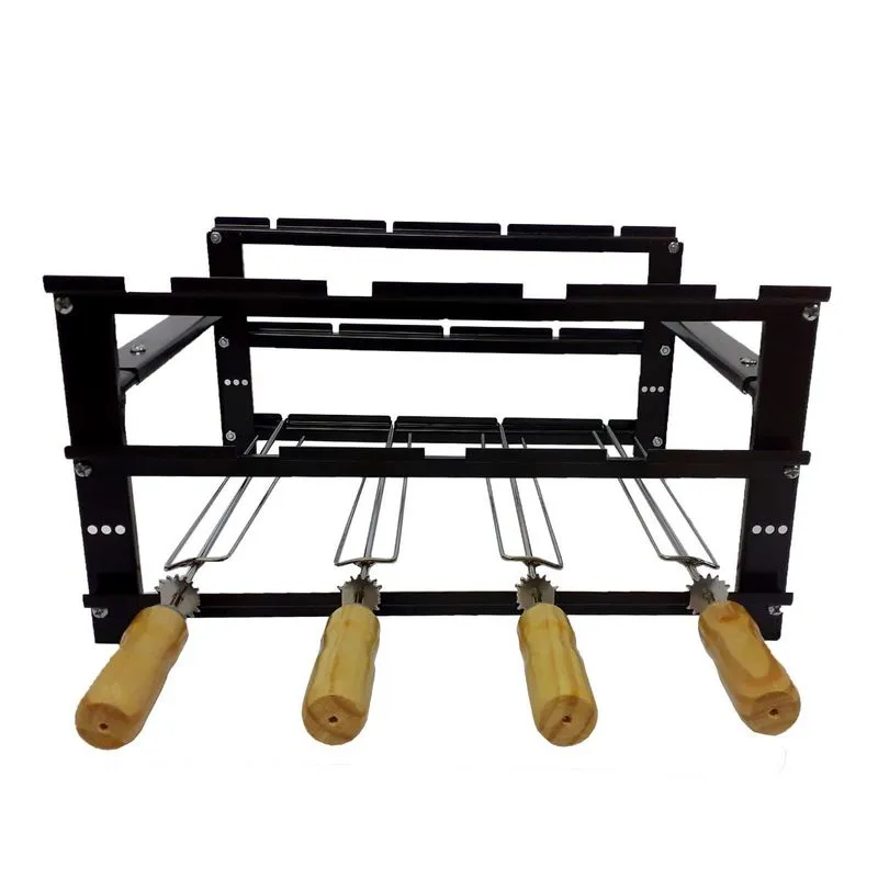 Suporte Preto Kit 4 Espetos Para Churrasqueira De Alvenaria