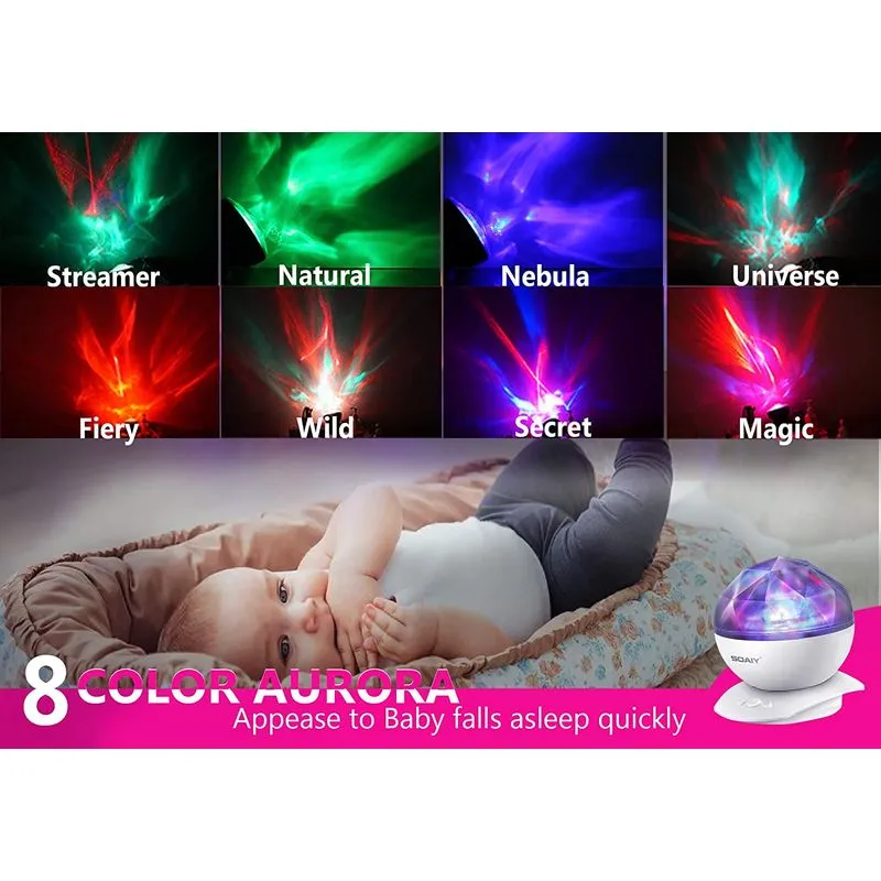 Luzes Do Projetor Aurora Night Light, Soaiy, 8 Changing Aurora E 360°rotativo, 1h Auto Fecha, Alto-falante Embutido, Para Crianças Ou Adul