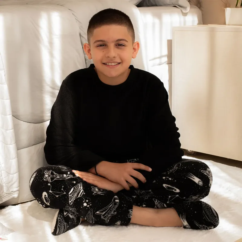 Pijama de Plush Foguete Toque Aveludado Infantil