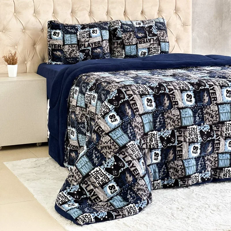 Edredom de Plush Estampado Pedro Toque Aveludado 1 Peça