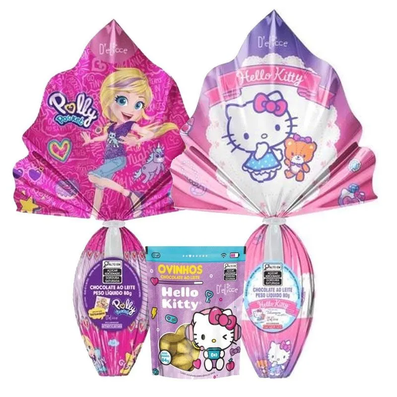 Ovo De Páscoa Polly Pocket + Hello Kitty + Ovinhos Chocolate