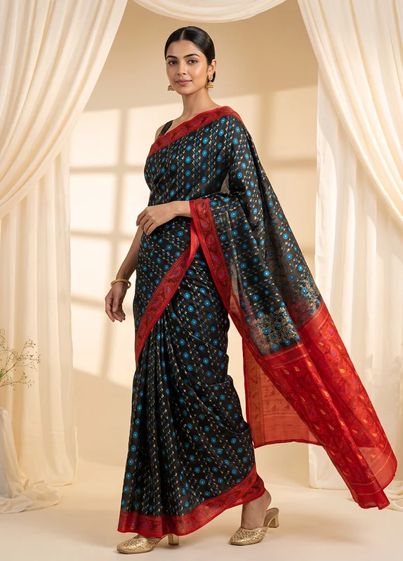 Maroon Jamdani Cotton Saree Without Blouse Piece One Size