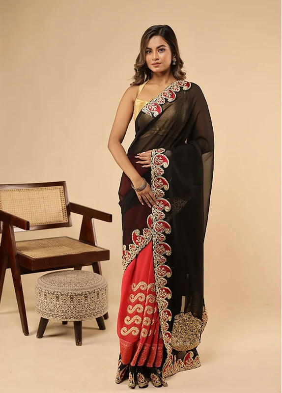 Red Handloom Chiffon Pure Silk Saree With Blouse Piece One Size