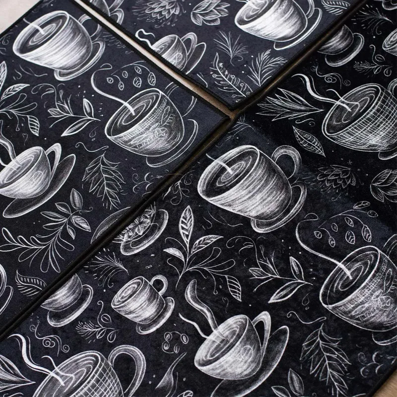 Kit Tapete de Cozinha Café Fundo Preto 3 Peças