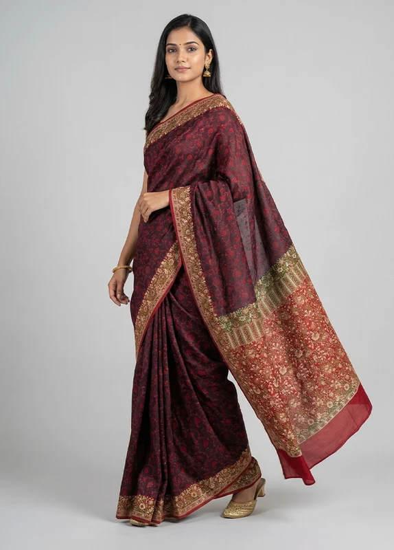 Black Handloom Jamewar Pure Silk Saree With Blouse Piece One Size