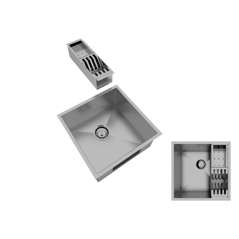 Cuba Inox Quadrada 400 X 400 Com Escorredor E Válvula