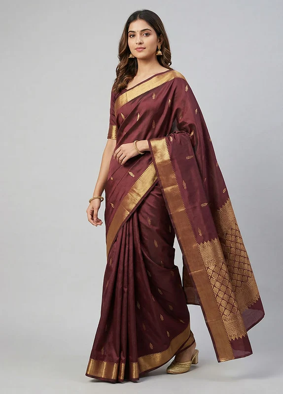 Purple Kanjivaram Silk Saree With Blouse Piece One Size