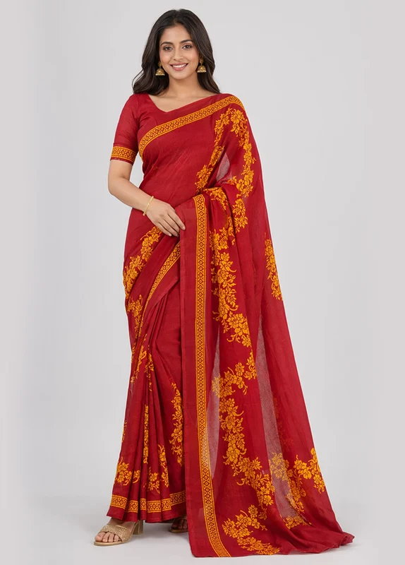 Blue Printed Pure Silk Saree Without Blouse Piece One Size