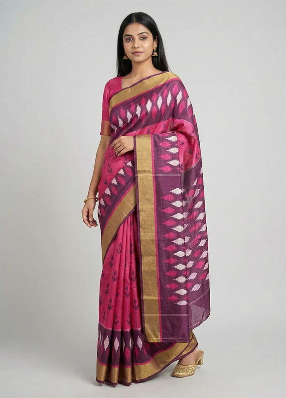 Black Printed Silk Saree Without Blouse Piece One Size