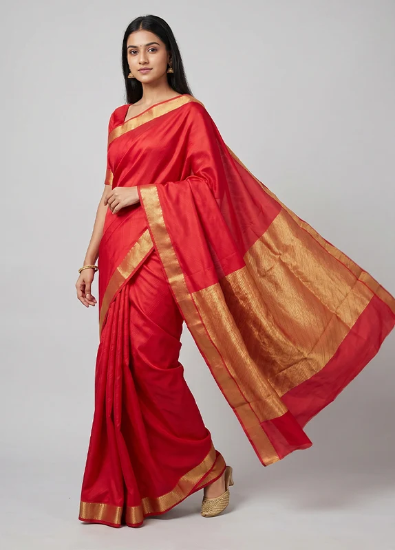 Red Handloom Kanjivaram Pure Silk Saree With Blouse Piece One Size