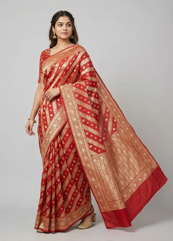 Pink Uppada Silk Saree With Blouse Piece One Size