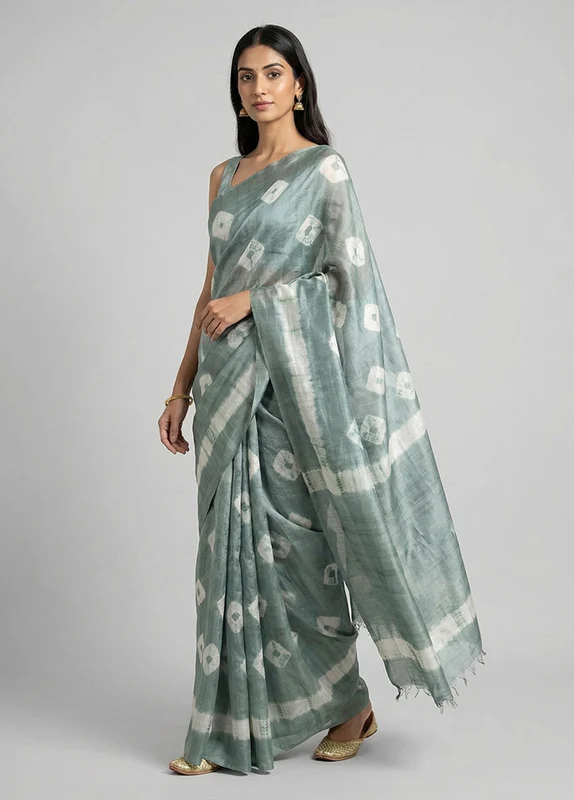 Green Printed Pure Silk Saree Without Blouse Piece One Size