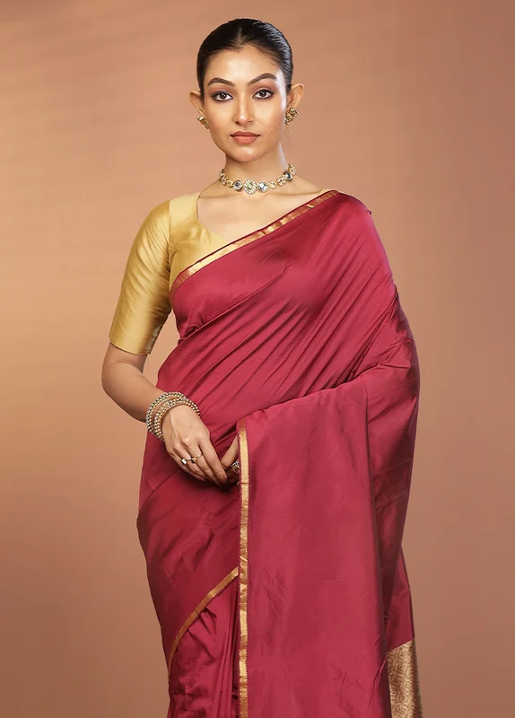Pink Kanjivaram Silk Saree With Blouse Piece One Size