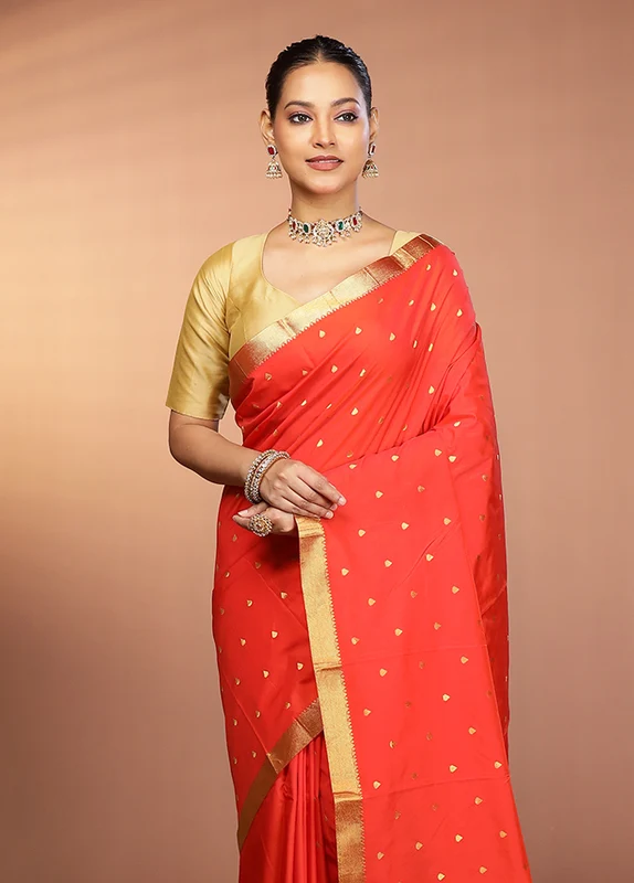 Rust Kanjivaram Silk Saree With Blouse Piece One Size
