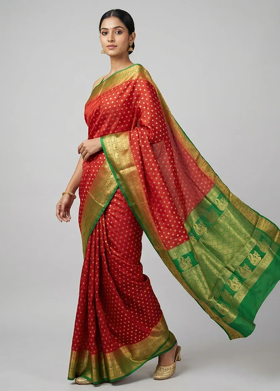 Maroon Handloom Kanjivaram Pure Silk Saree With Blouse Piece One Size