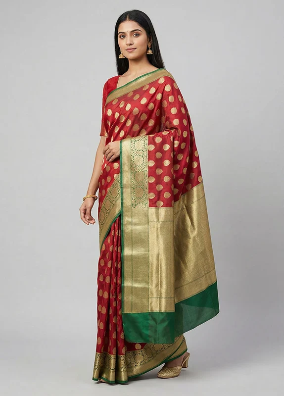 Red Uppada Silk Saree With Blouse Piece One Size