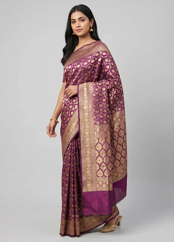 Purple Handloom Uppada Pure Silk Saree With Blouse Piece One Size