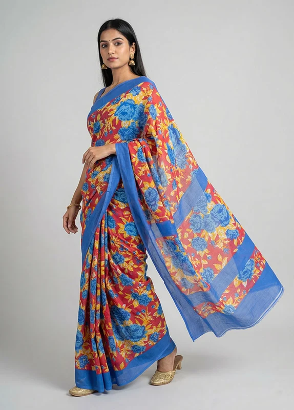 Pink Cotton Saree With Blouse Piece One Size