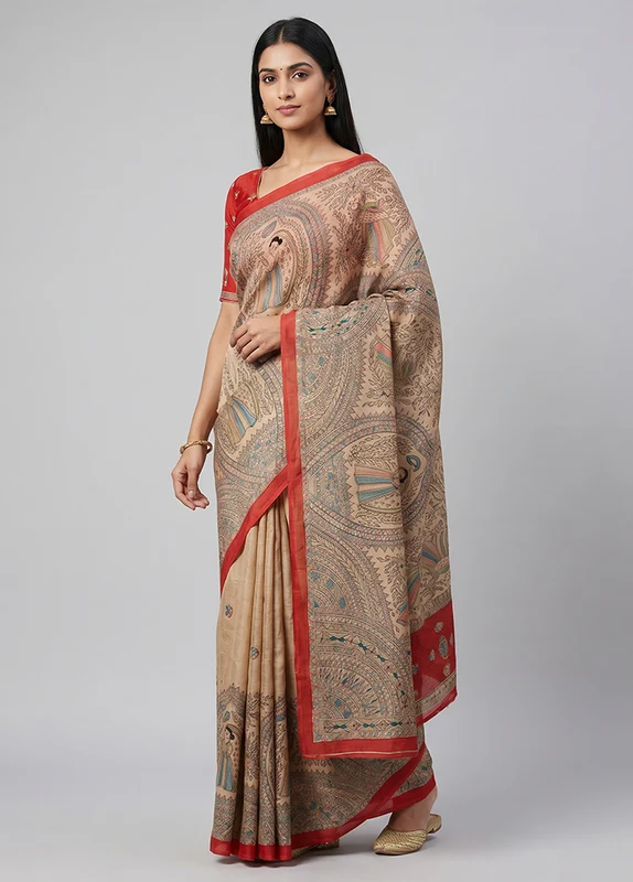 Blue Tussar Silk Saree With Blouse Piece One Size