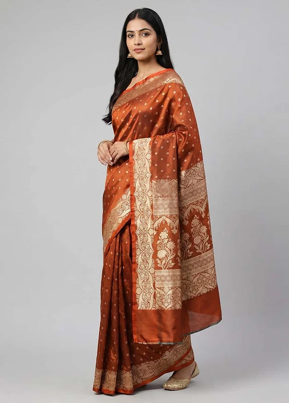 Red Handloom Banarasi Pure Silk Saree With Blouse Piece One Size