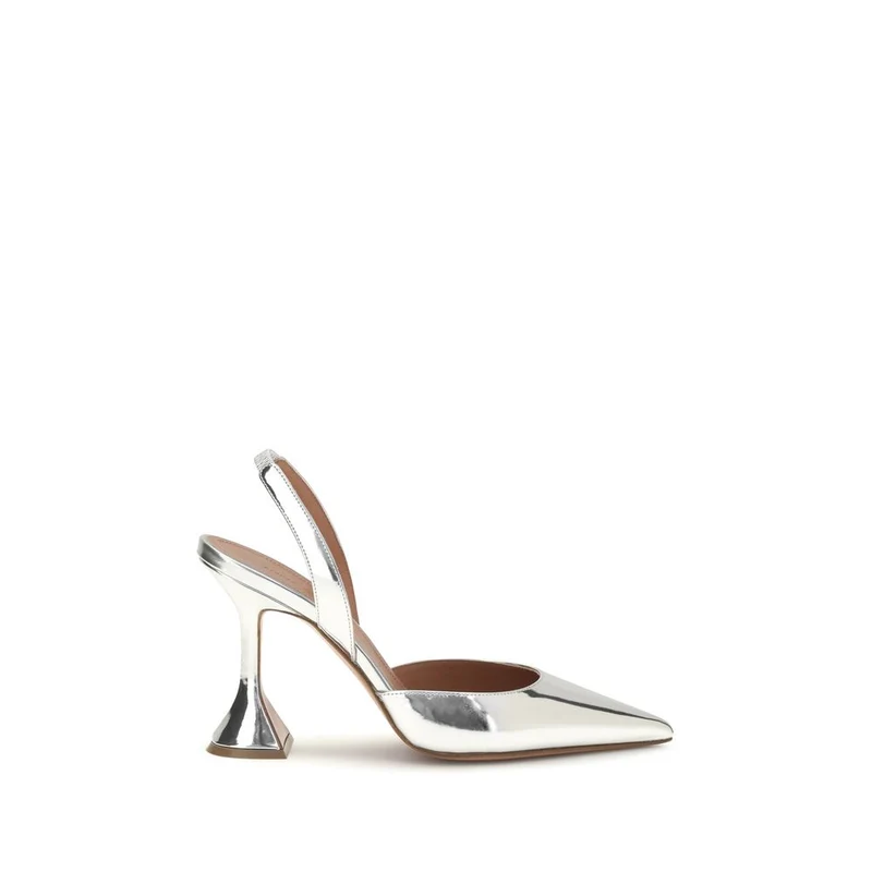 Amina Muaddi Silver Calf Leather Bos Taurus High Heel Pumps EU40/US10