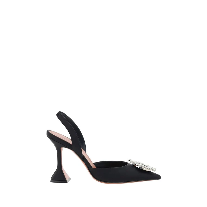 Amina Muaddi Black Satin High Heel Pumps EU36/US6
