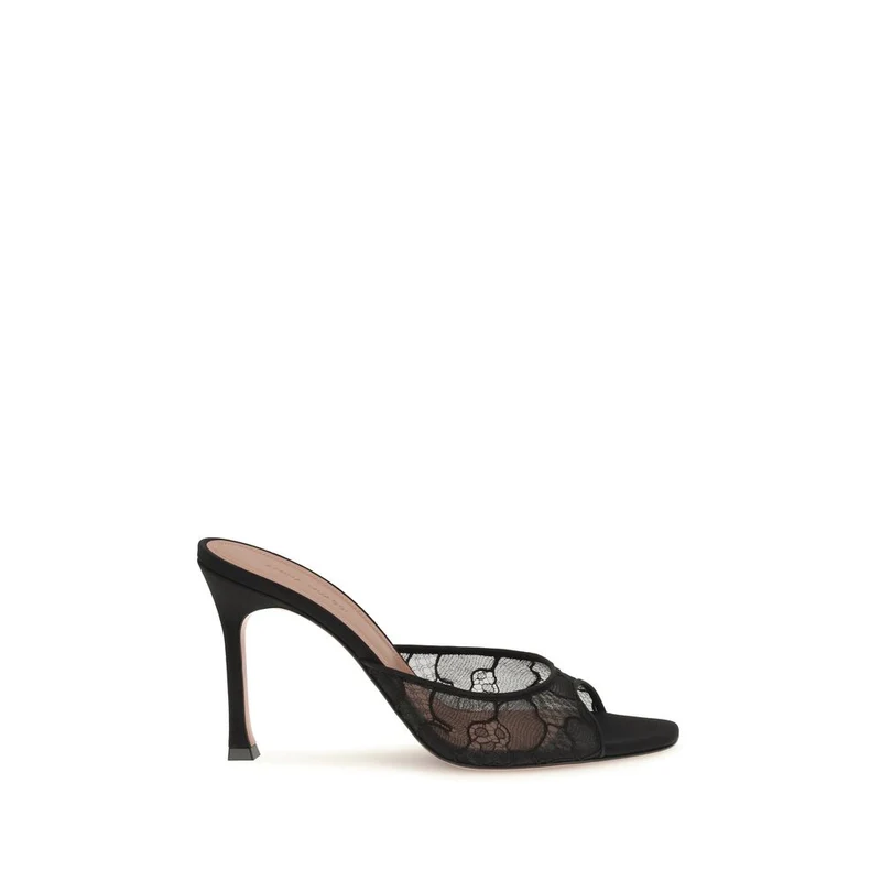 Amina Muaddi Black Cotton Stiletto Heel Sandals EU41/US11