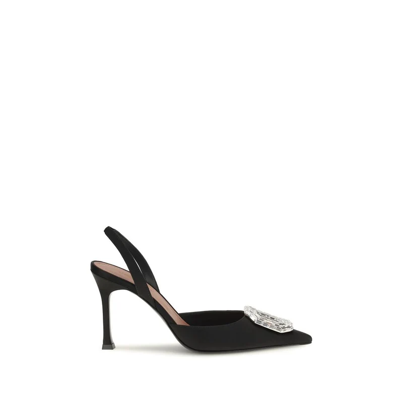 Amina Muaddi Black Satin High Heel Pumps EU37.5/US7.5
