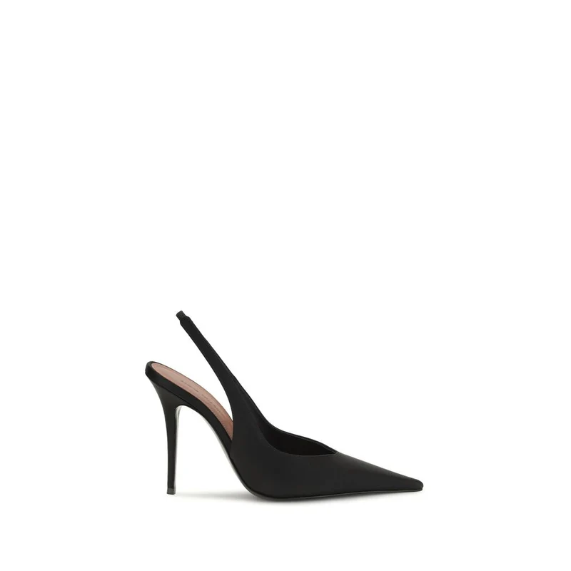 Amina Muaddi Black Satin High Heel Pumps EU38/US8