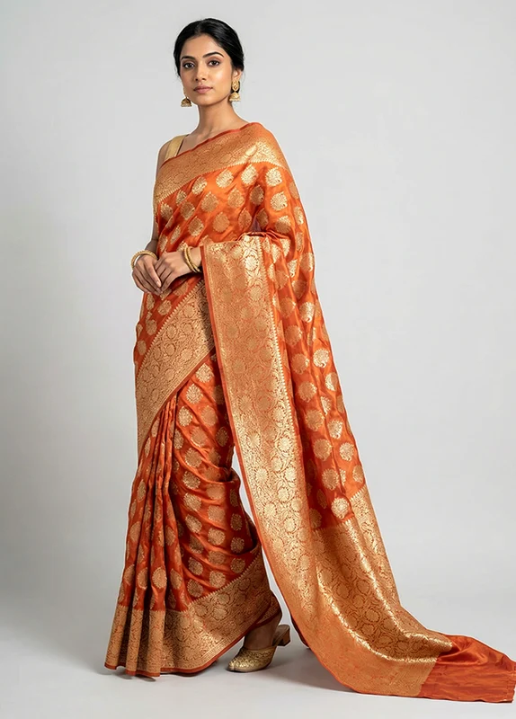 Pink Kora Silk Saree With Blouse Piece One Size