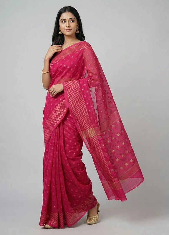 Multicolor Jamdani Cotton Saree Without Blouse Piece One Size