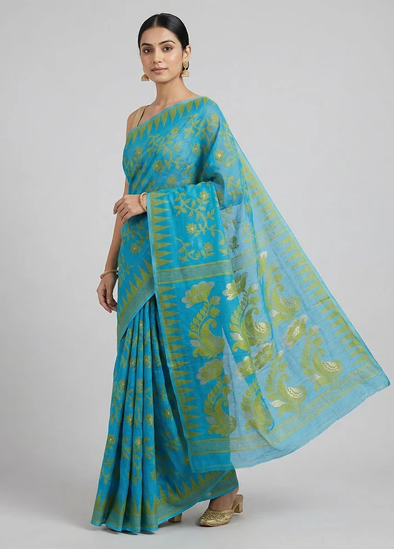 Multicolor Jamdani Cotton Saree Without Blouse Piece One Size