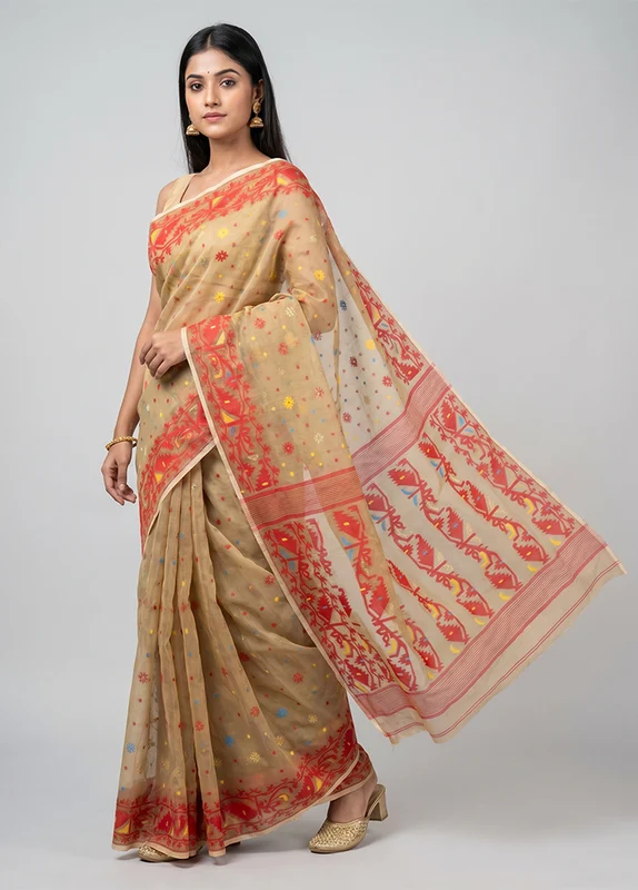 Multicolor Jamdani Cotton Saree Without Blouse Piece One Size