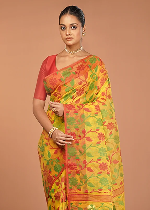 Multicolor Jamdani Cotton Saree Without Blouse Piece One Size