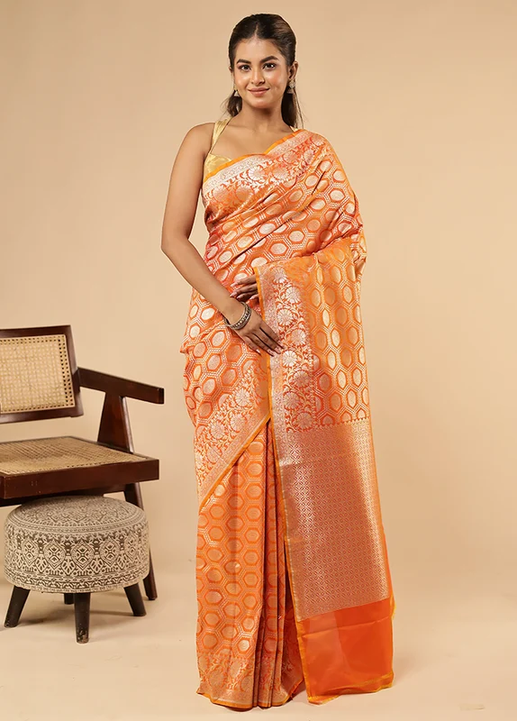 Rust Uppada Silk Saree With Blouse Piece One Size