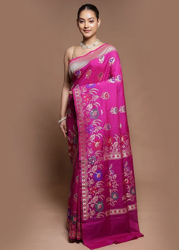 Pink Uppada Silk Saree With Blouse Piece Onesize
