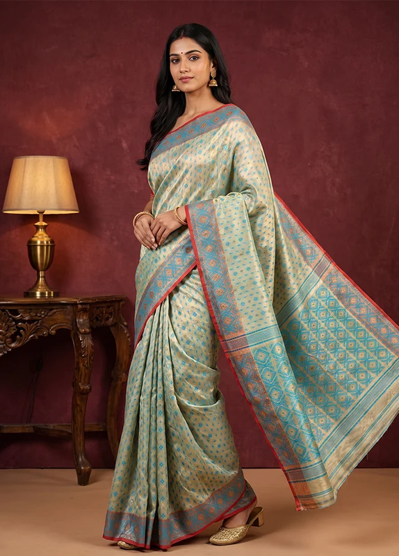 Cream Jamdani Cotton Saree Without Blouse Piece One Size